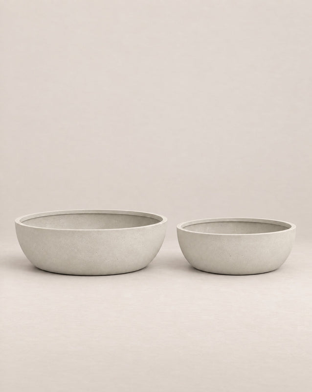 Barbota grey outdoor planter with a wide, low bowl shape
