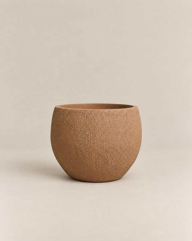 Demi Tassina textured desert-finish outdoor planter with straight cylindrical walls and a rounded base – alternate view