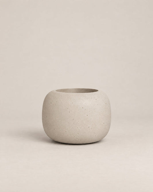Durum Low grey outdoor planter with a compact, rounded shape – alternate view