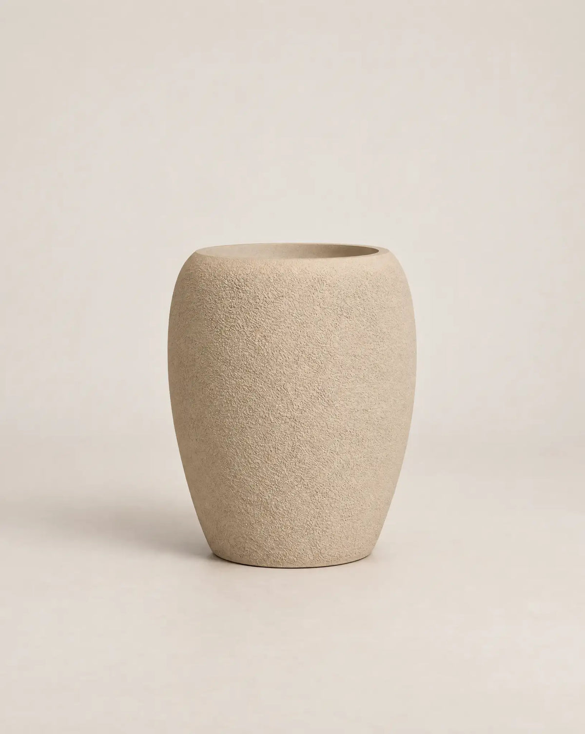 Korby Tall rough-textured putty-finish outdoor planter with a tall, tapered barrel shape - alternative view