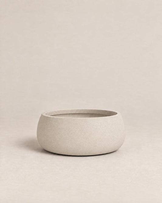 Nenufah grey outdoor planter with a wide, shallow bowl shape and angled sides