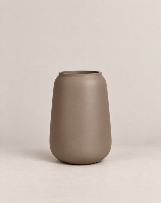 Vaso textured toffee-finish outdoor planter with a tall, tapered shape